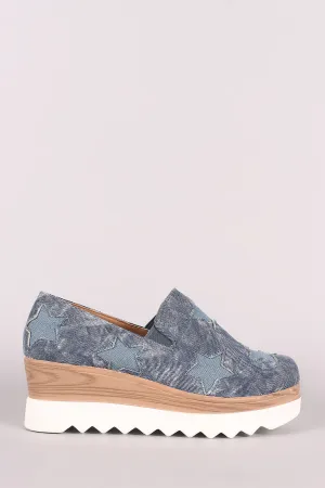 Denim Stars Accent Lug Sole Loafer Wedge Sneaker