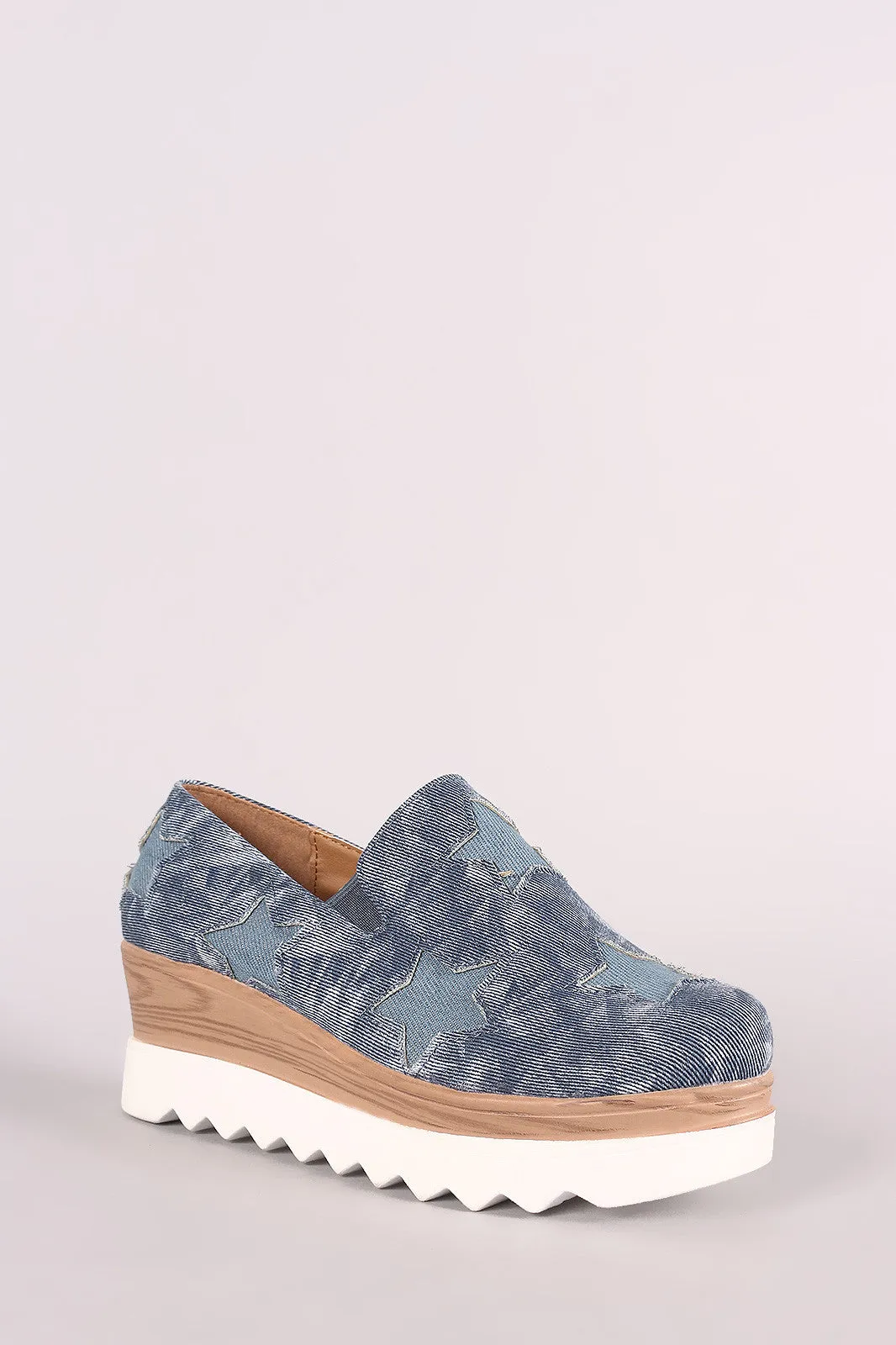 Denim Stars Accent Lug Sole Loafer Wedge Sneaker