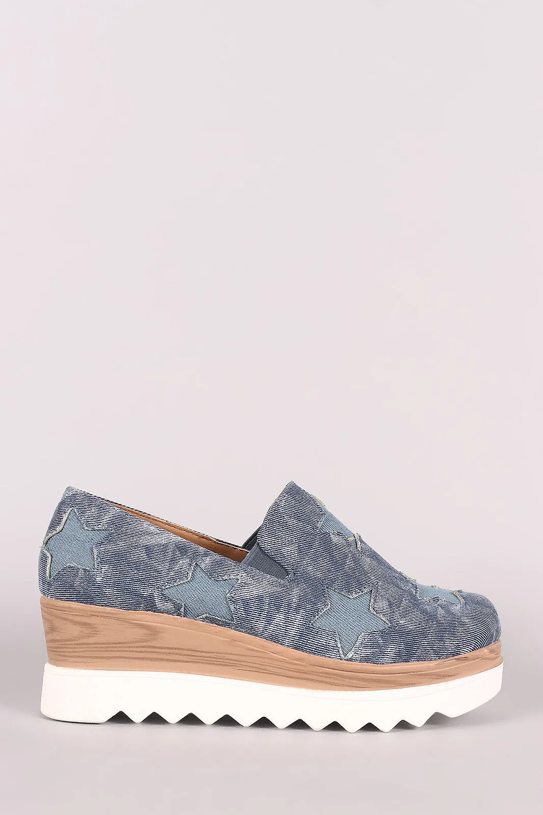 Denim Stars Accent Lug Sole Loafer Wedge Sneaker