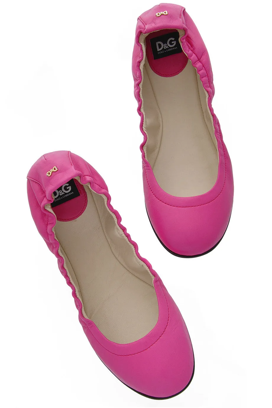 Dolce & Gabbana WOOPY Pink Leather Ballerina Flats