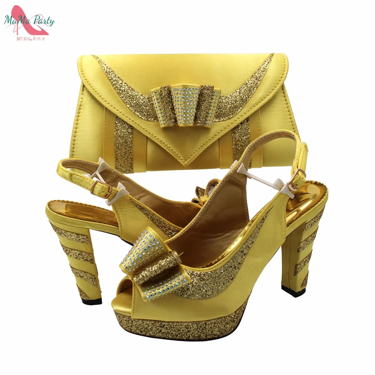 Elegant Style African Women Shoes Matching Hand Bag Set in Red  Color Slingbacks Sandals with Platform for Party