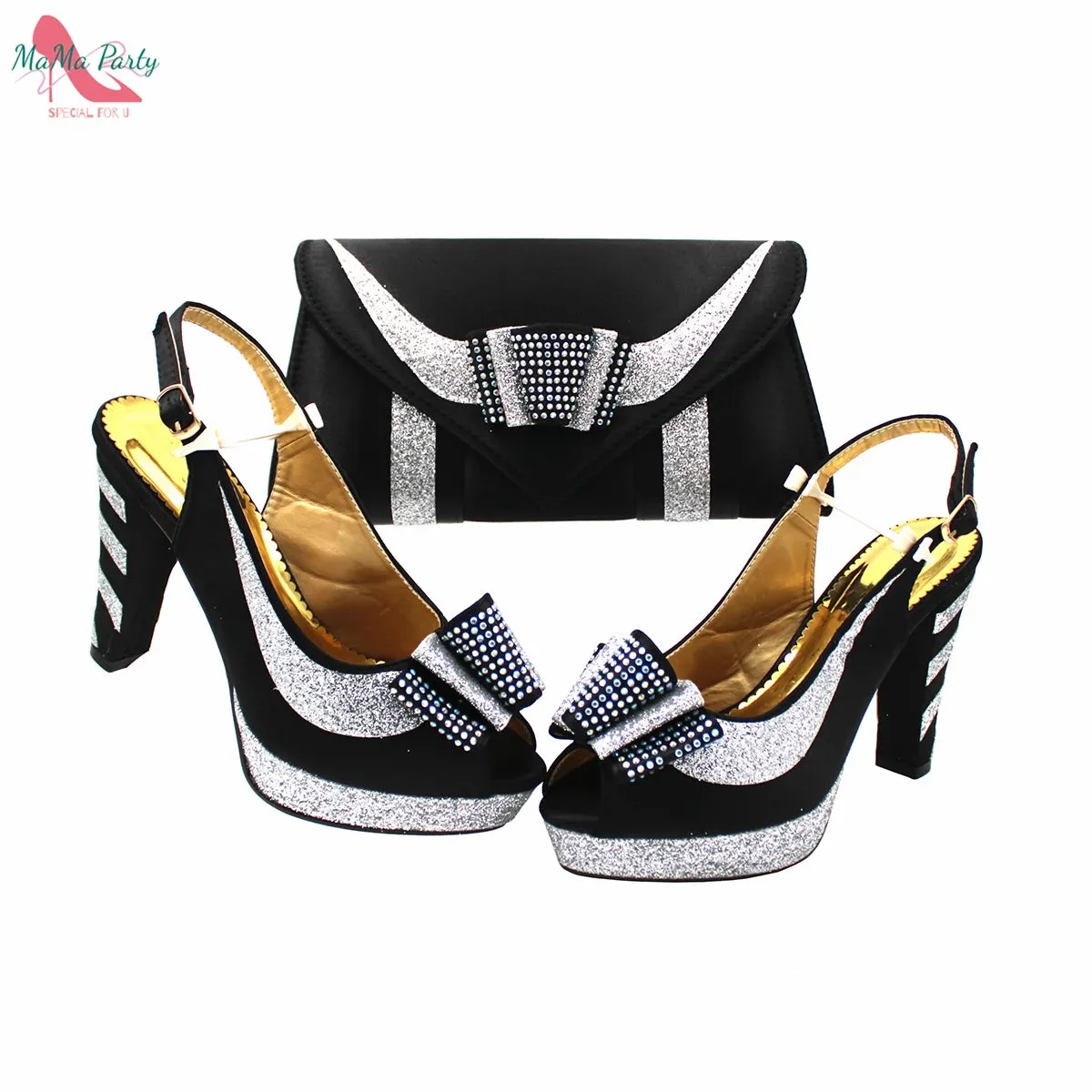 Elegant Style African Women Shoes Matching Hand Bag Set in Red  Color Slingbacks Sandals with Platform for Party