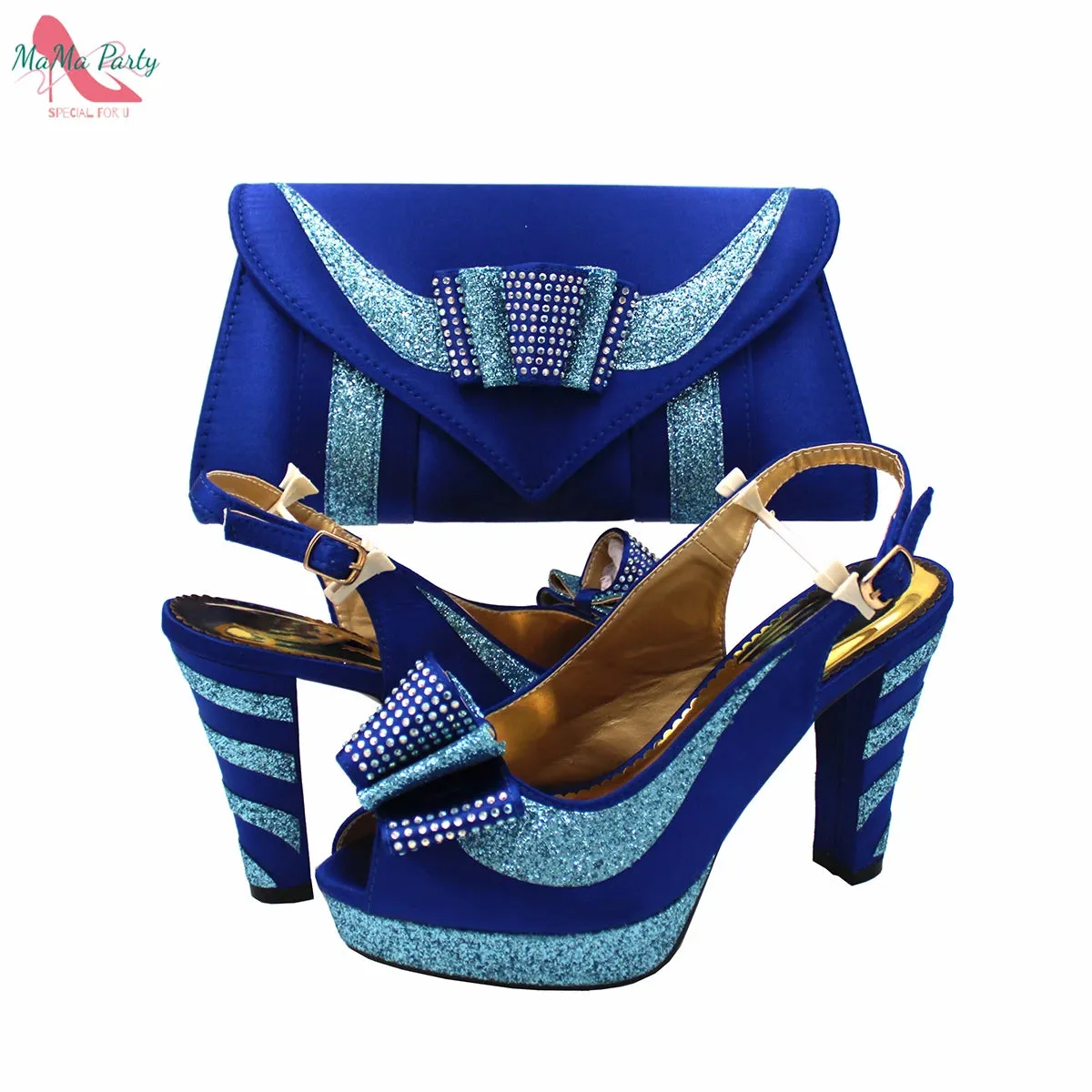 Elegant Style African Women Shoes Matching Hand Bag Set in Red  Color Slingbacks Sandals with Platform for Party