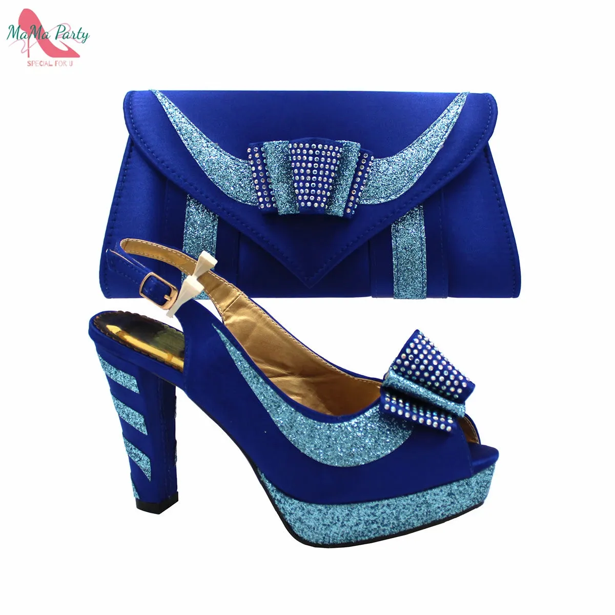 Elegant Style African Women Shoes Matching Hand Bag Set in Red  Color Slingbacks Sandals with Platform for Party