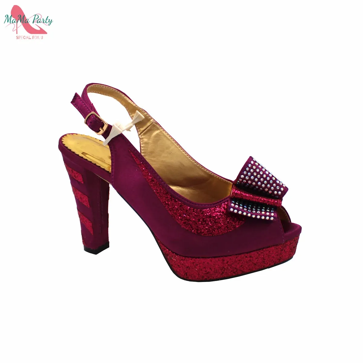 Elegant Style African Women Shoes Matching Hand Bag Set in Red  Color Slingbacks Sandals with Platform for Party