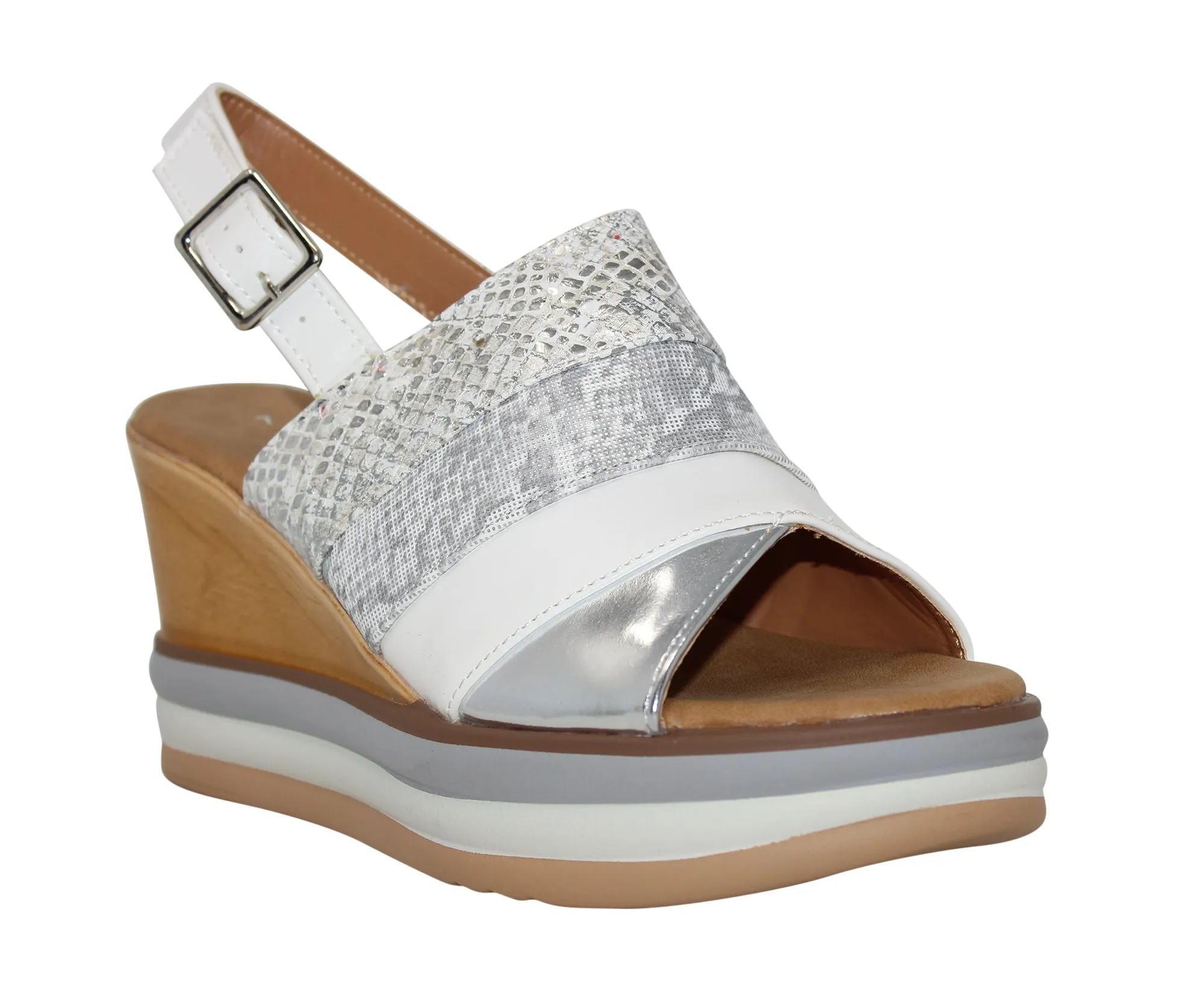 Extreme Shoes Women's Jolene Metallic Fabric Wedge Sandal