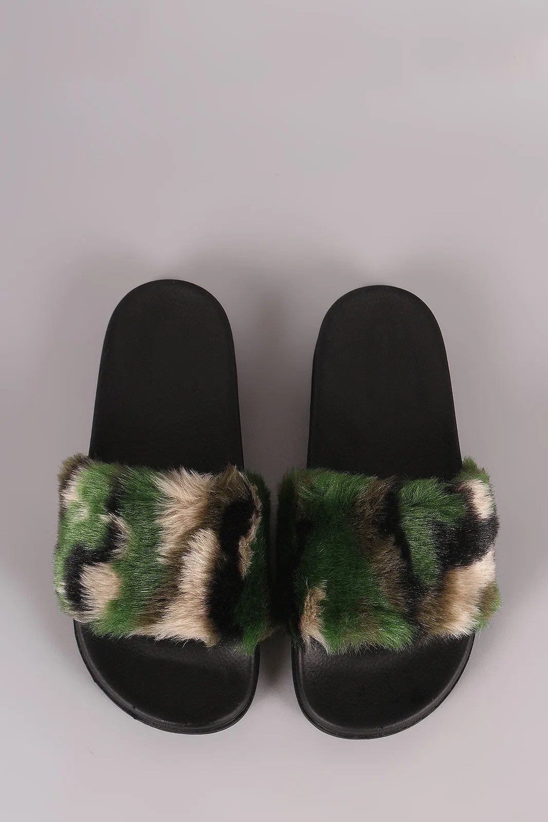 Faux Fur Camouflage Open Toe Slide Sandal