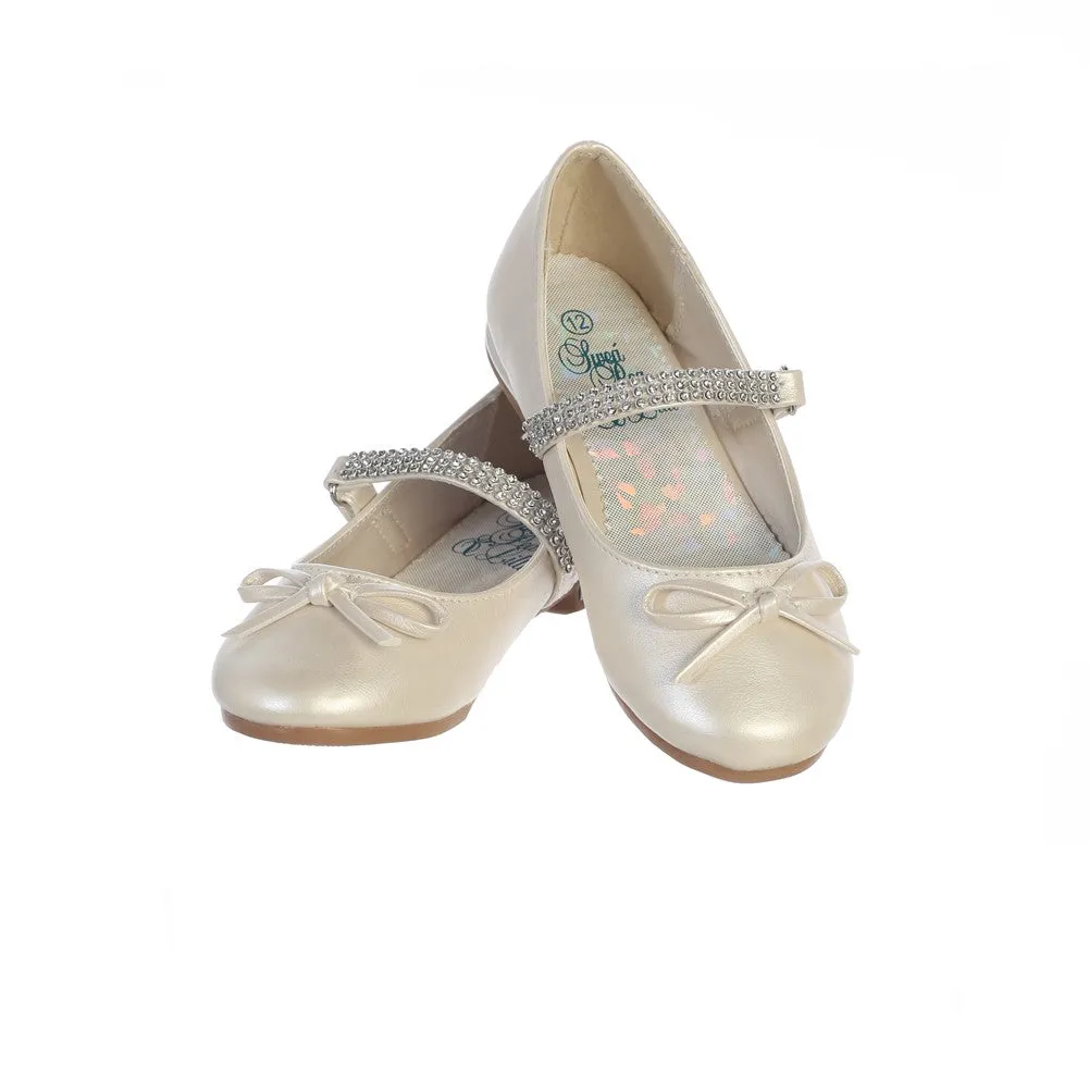 Girls Ivory PU Rhinestone Dress Shoes 9 Toddler-5 Kids