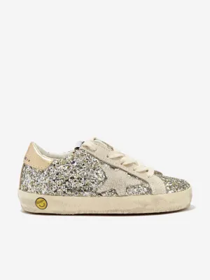 Golden Goose Kids Super-Star Glitter And Suede Trainers in Silver