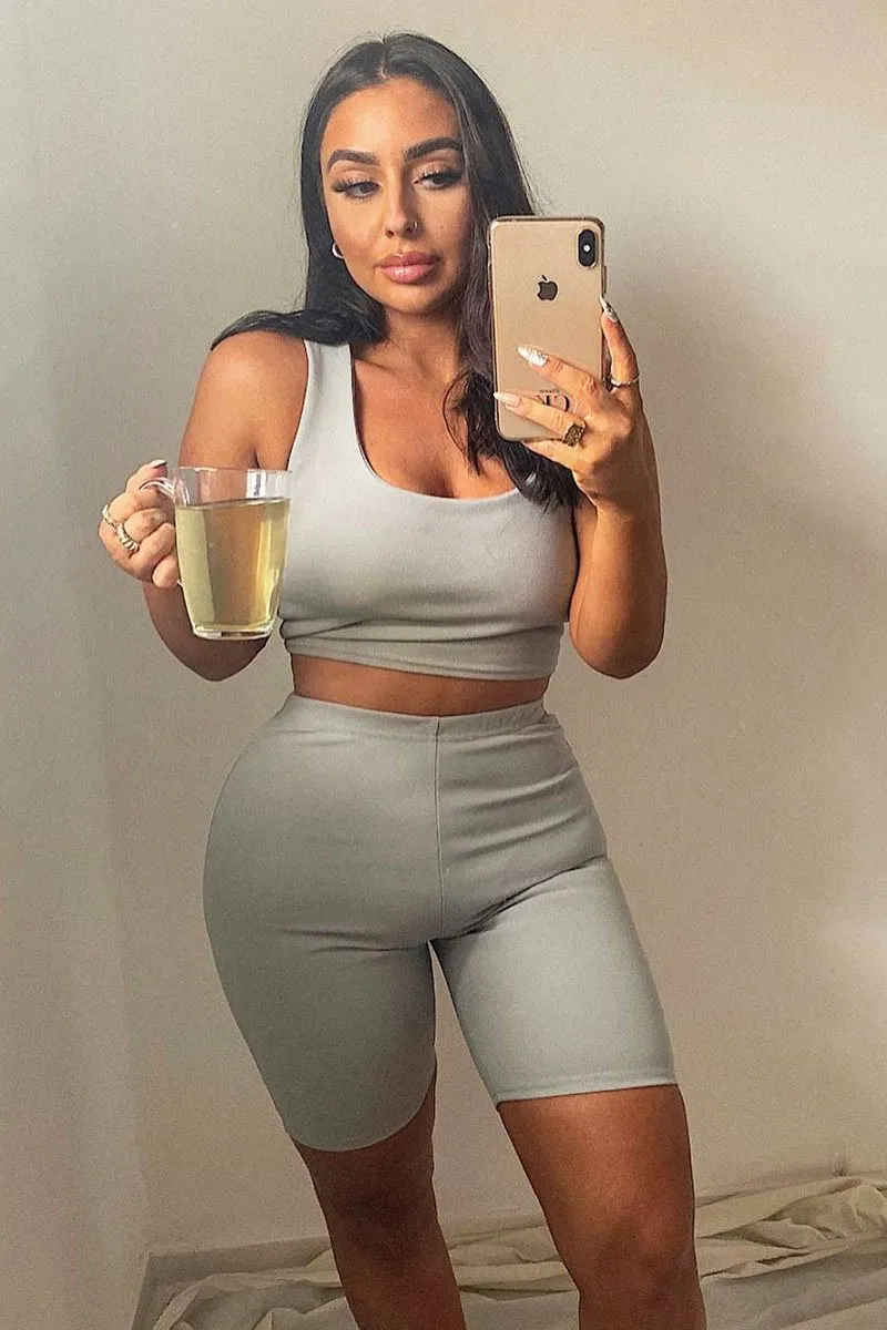 Grey Crop Top and Cycling Shorts Co-ord Set - Frankie