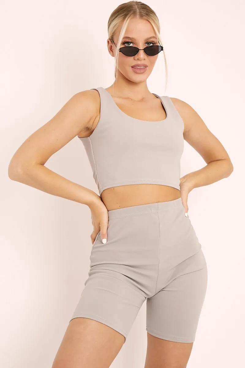 Grey Crop Top and Cycling Shorts Co-ord Set - Frankie