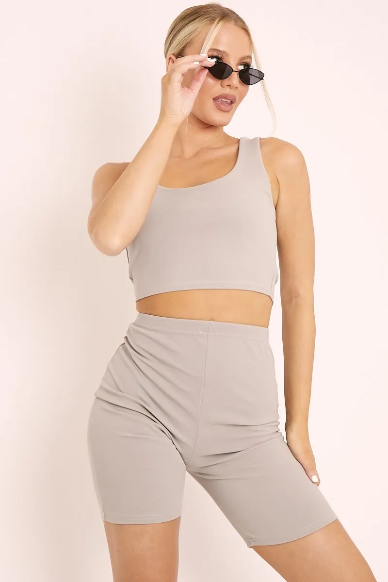 Grey Crop Top and Cycling Shorts Co-ord Set - Frankie