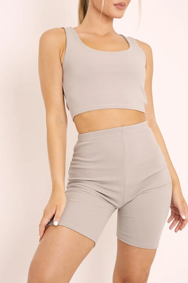 Grey Crop Top and Cycling Shorts Co-ord Set - Frankie