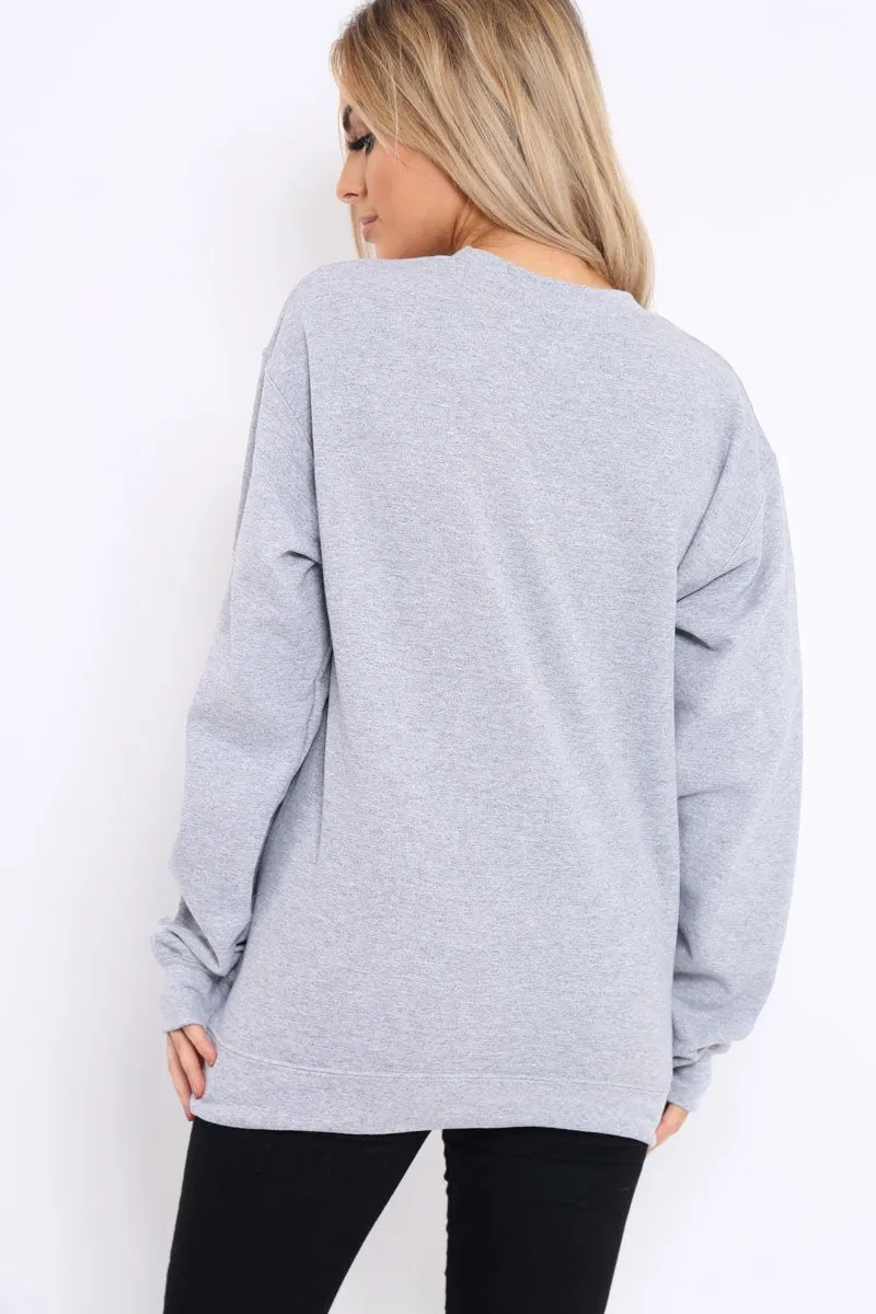 Grey L'amour Paris Slogan Sweatshirt - Lucy