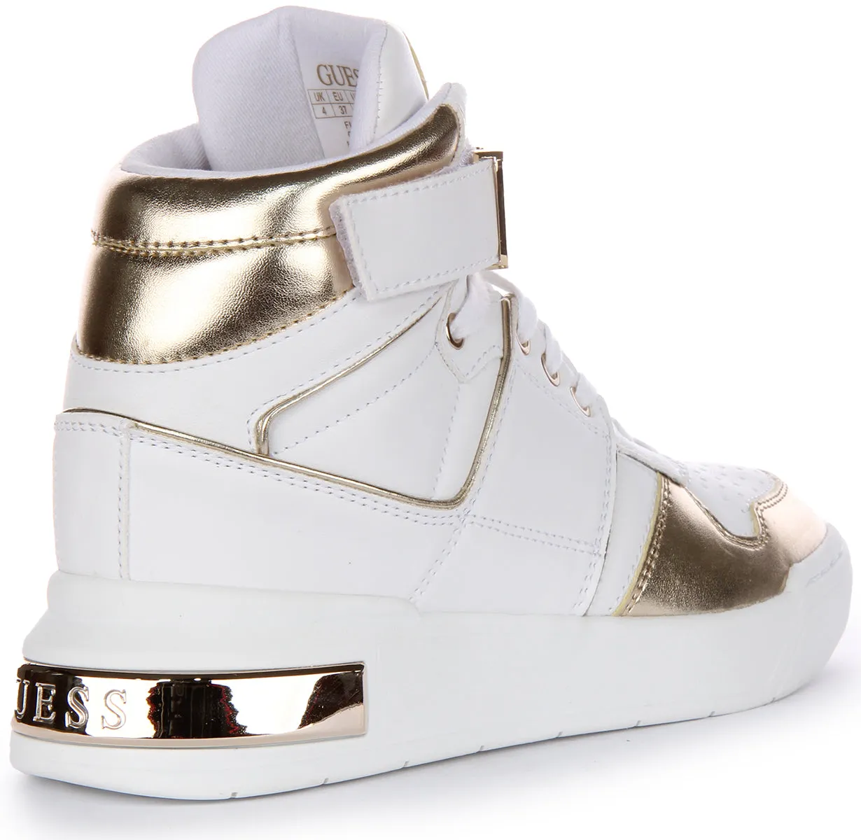 Guess Corten Logo Hi Top In White Gold For Women