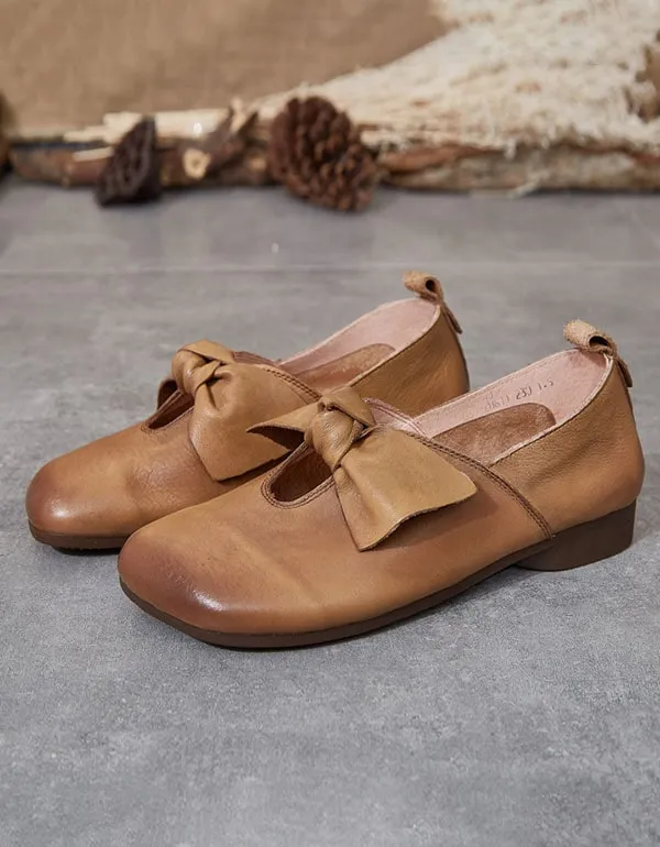 Handmade Square Head Bowknot Women's Flats