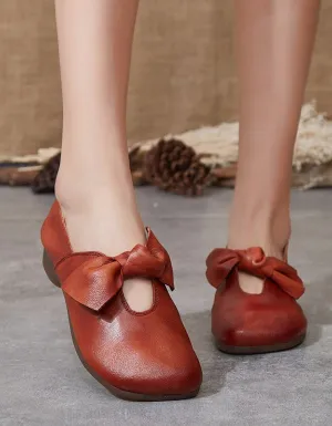 Handmade Square Head Bowknot Women's Flats