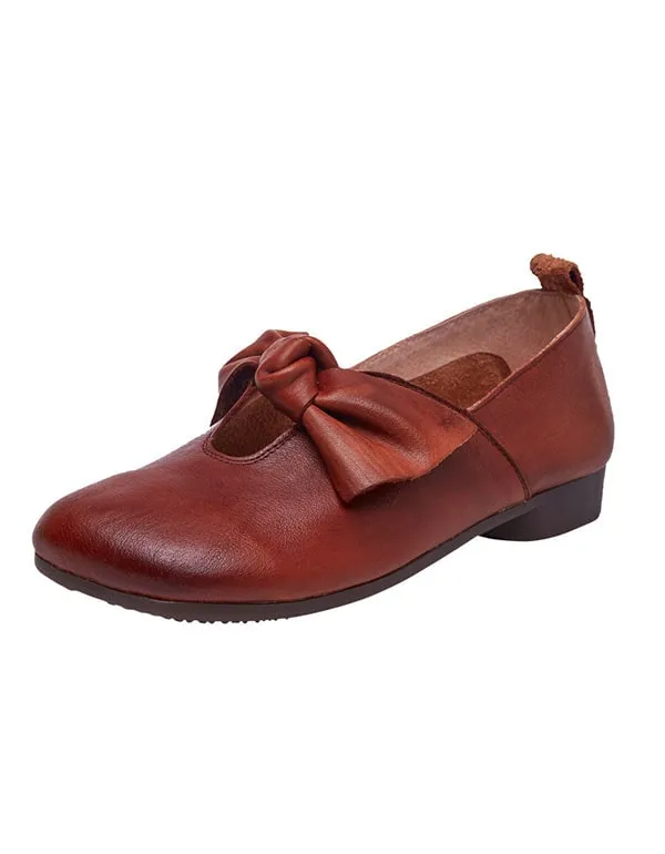 Handmade Square Head Bowknot Women's Flats