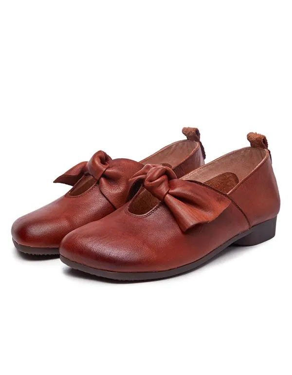 Handmade Square Head Bowknot Women's Flats