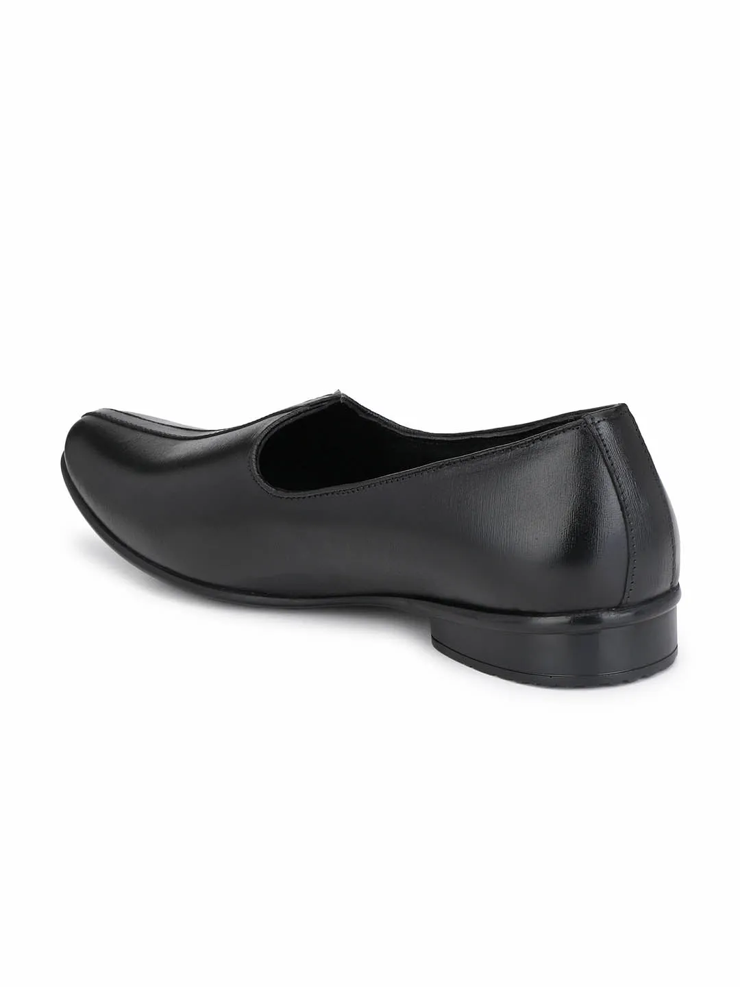 Hitz Men's Black Leather Slip-On Ethnic Shoes