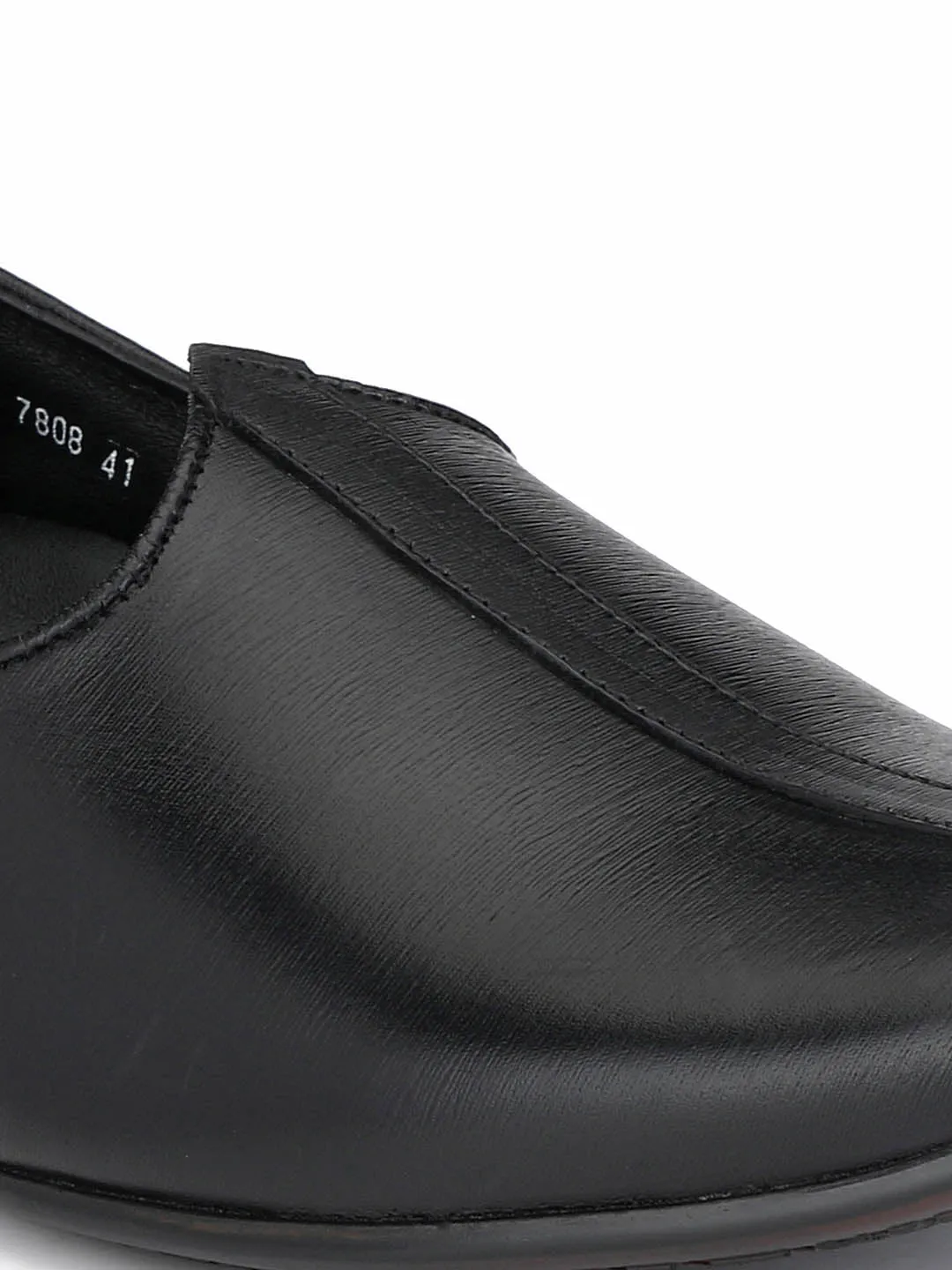 Hitz Men's Black Leather Slip-On Ethnic Shoes