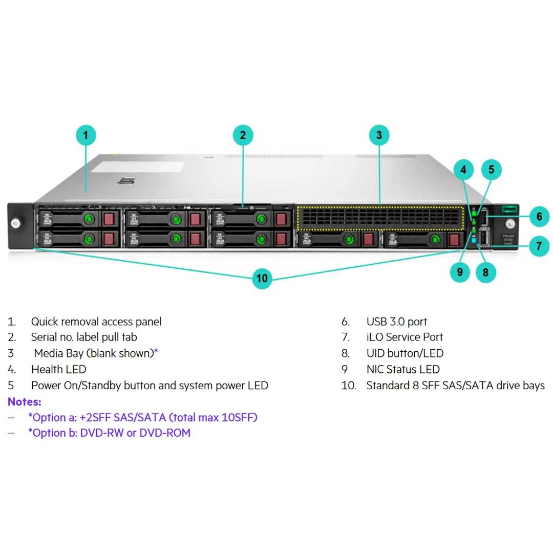 HPE ProLiant DL160 Gen10 4214R 2.4GHz 12-core 1P 16GB-R S100i 8SFF 500W PS Server | P35518-B21