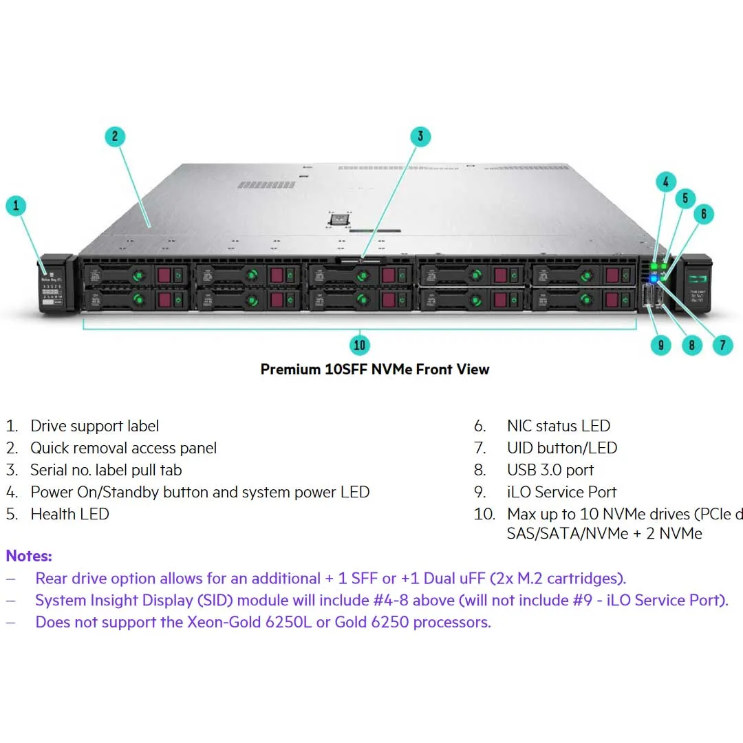 HPE ProLiant DL360 Gen10 4208 2.1 GHz 8-core 1P 16GB-R S100i NC 4-LFF 500W Server | P19776-B21