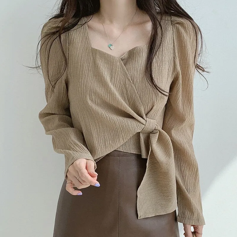 Joskaa French Elegant Blouse Women Long Slevee Casual Vintage Female Blouse Loose Korean Style Chic Fall Outfits 2024