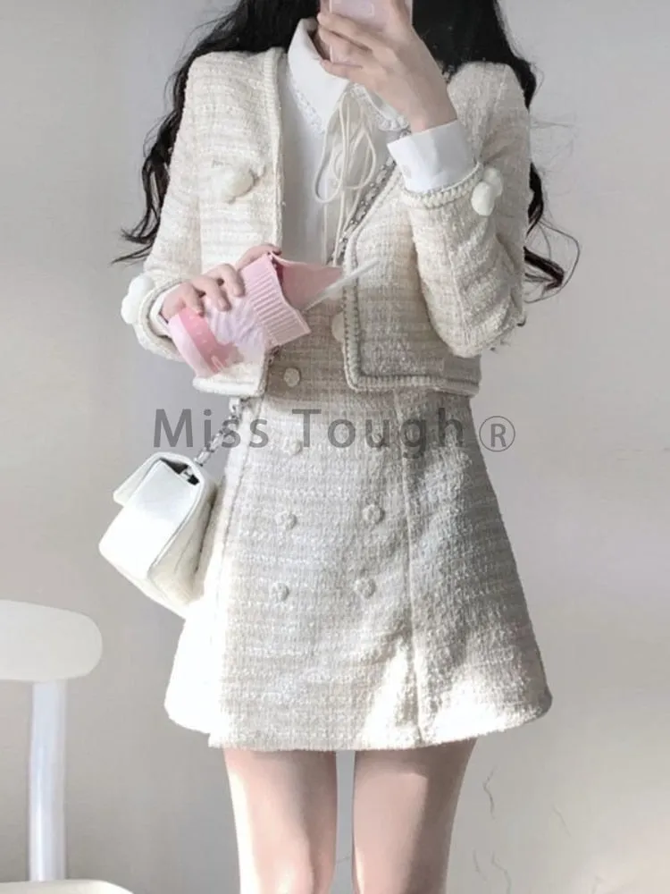 Joskaa hoco dresses Bow Sweet Kawaii Two Piece Set Women Patchwork Korean Fashion Mini Dress Suit Female Long Sleeve Coat   Vintage Dress 2024 New