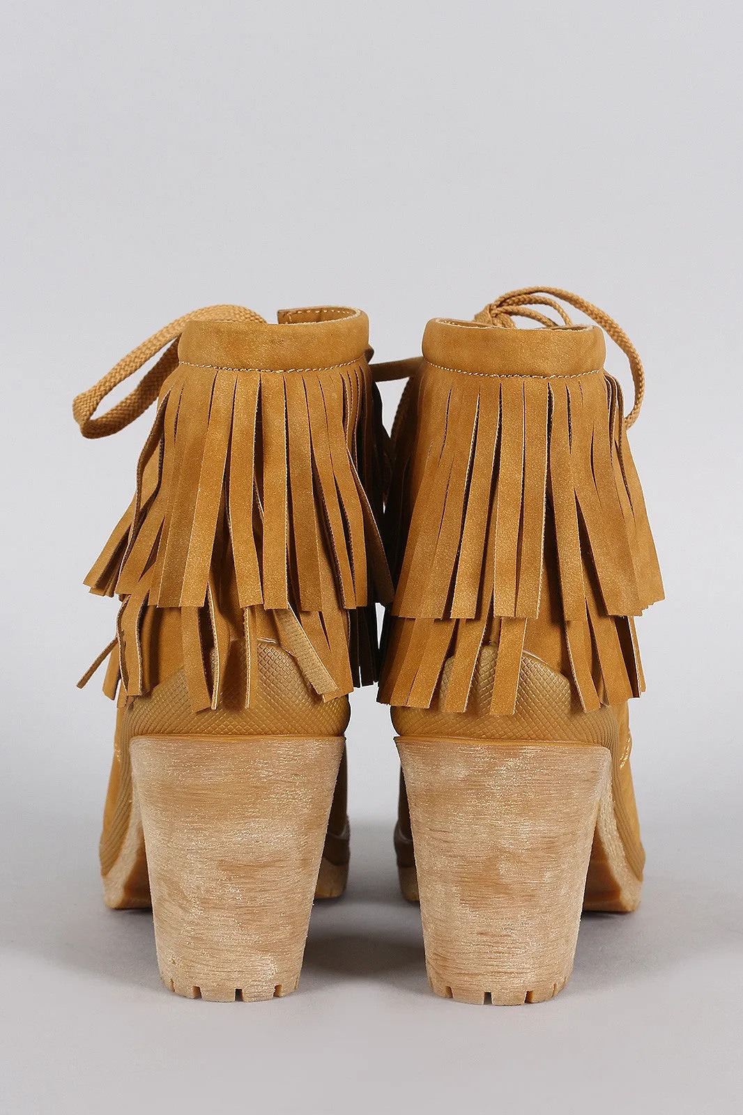 Liliana Fringe Cuff Lug Chunky Heel Work Boots