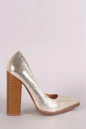 Liliana Metallic Pointy Toe Chunky Heeled Pump