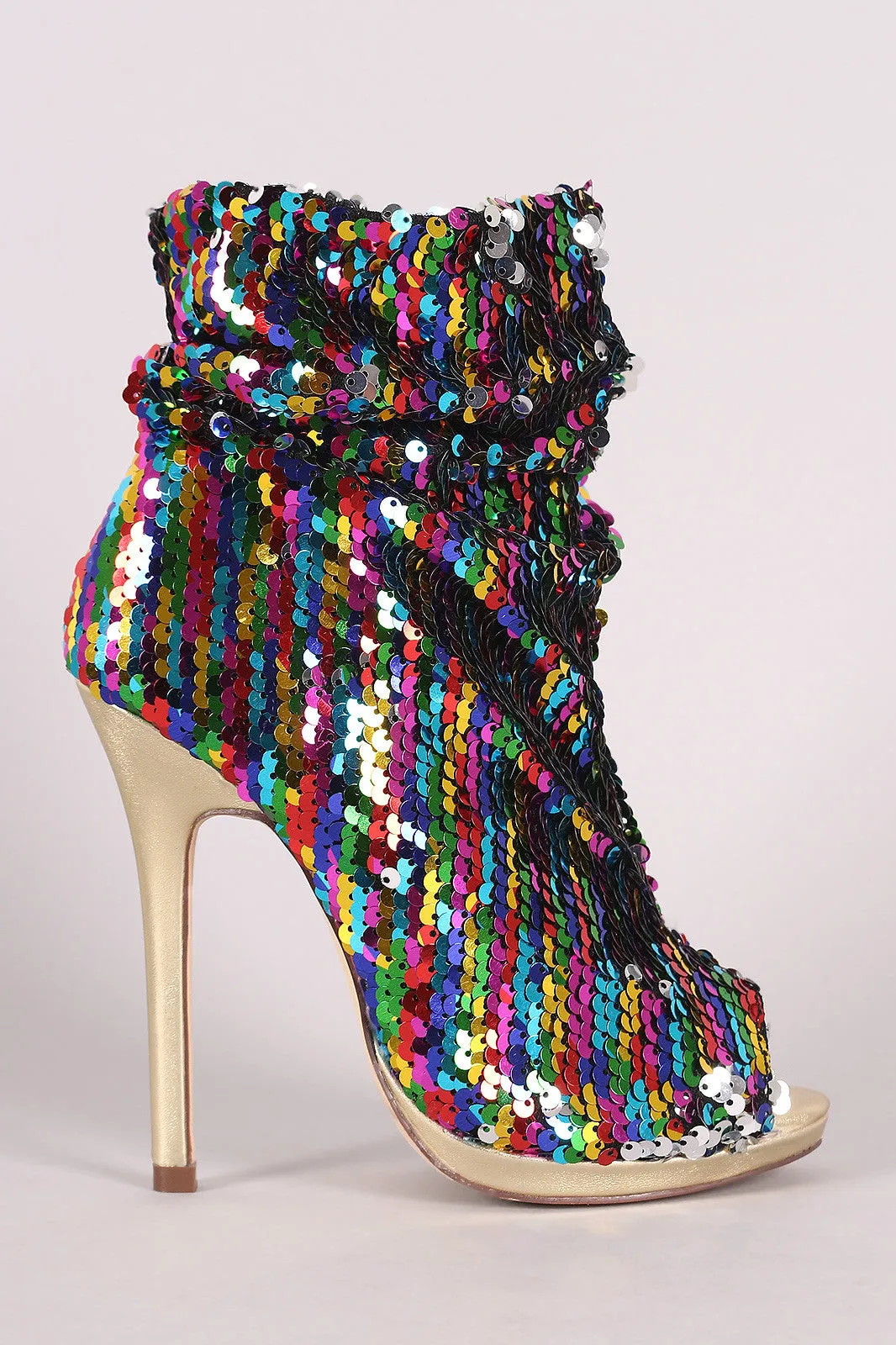 Liliana Sequin Slouchy Peep Toe Stiletto Ankle Boots