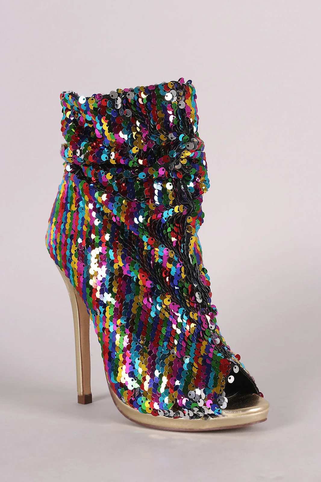 Liliana Sequin Slouchy Peep Toe Stiletto Ankle Boots