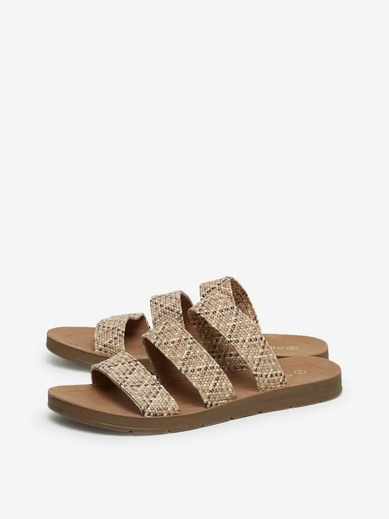 LUNA BLU Beige Chevron Multiple Strap Sandals