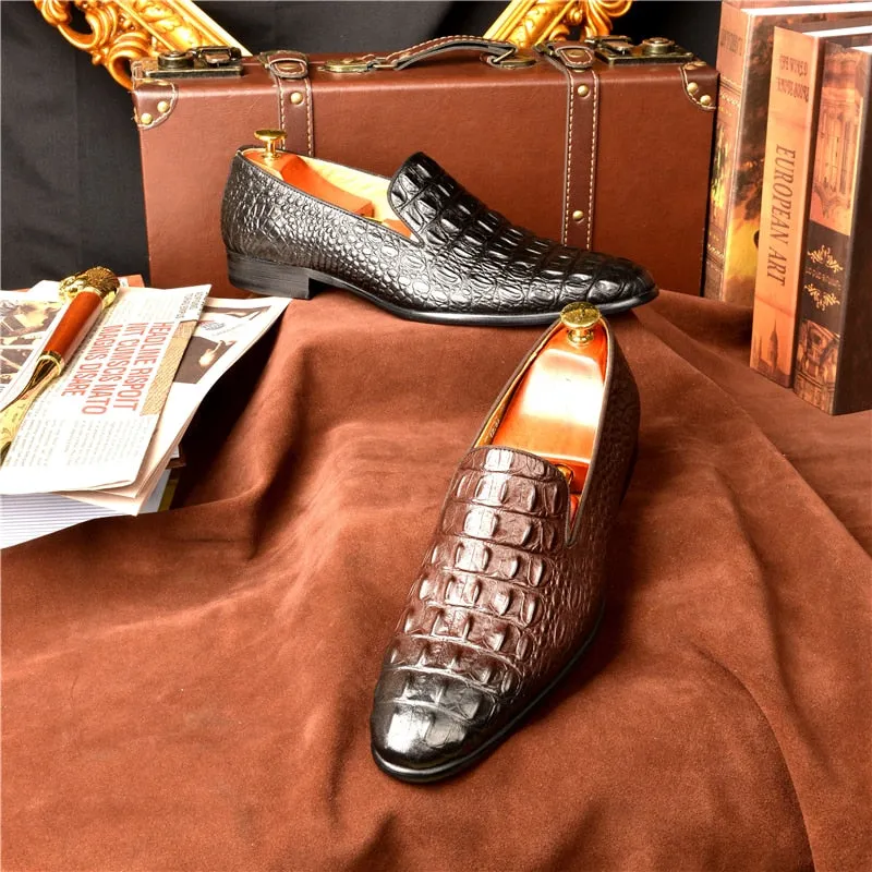 Luxury CrocTex Pointed Toe Slip-On Loafers