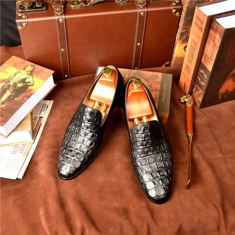 Luxury CrocTex Pointed Toe Slip-On Loafers