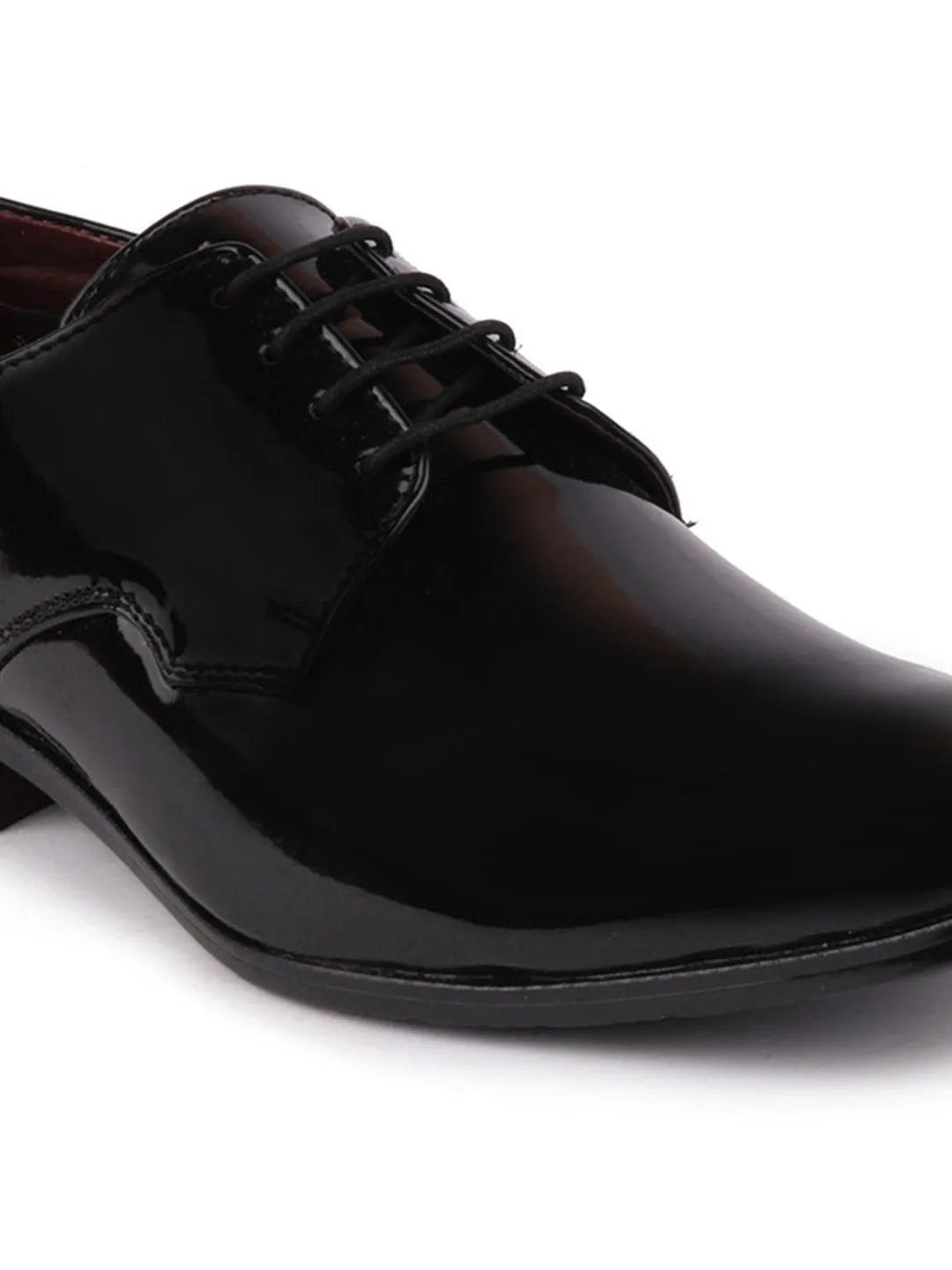 Men Black Formal Patent Leather Lace-Up Derby Shoes