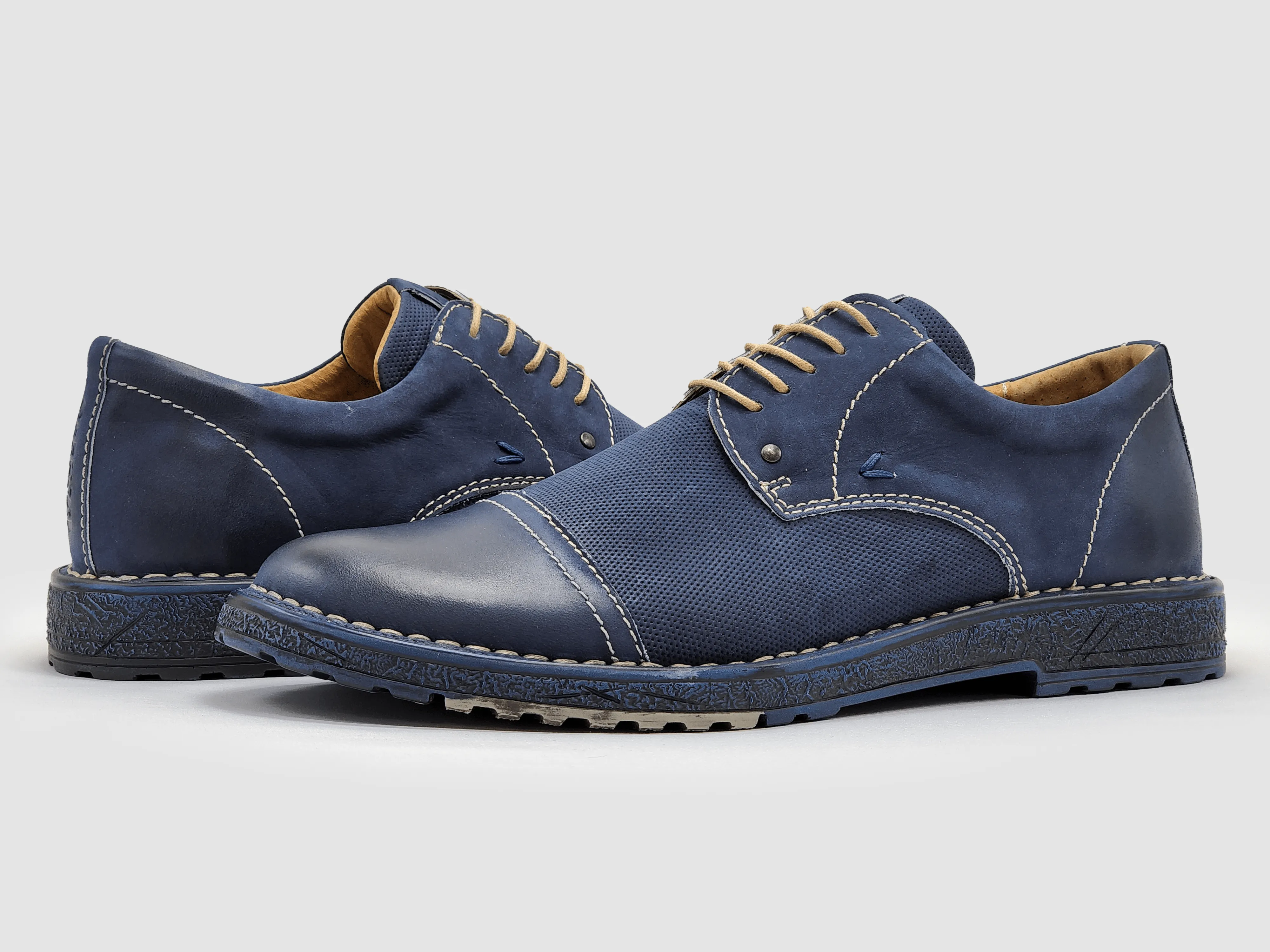 Men's Derby Toe-Cap Leather Dress Shoes - Blue