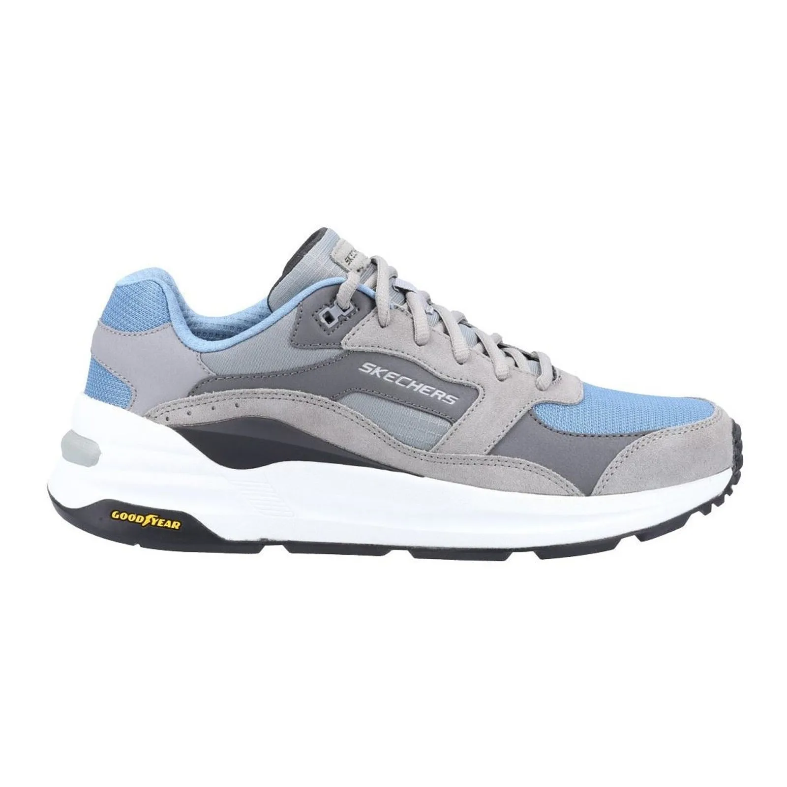 Men's Wide Fit Skechers 237200 Global Jogger Trainers - Grey/Blue