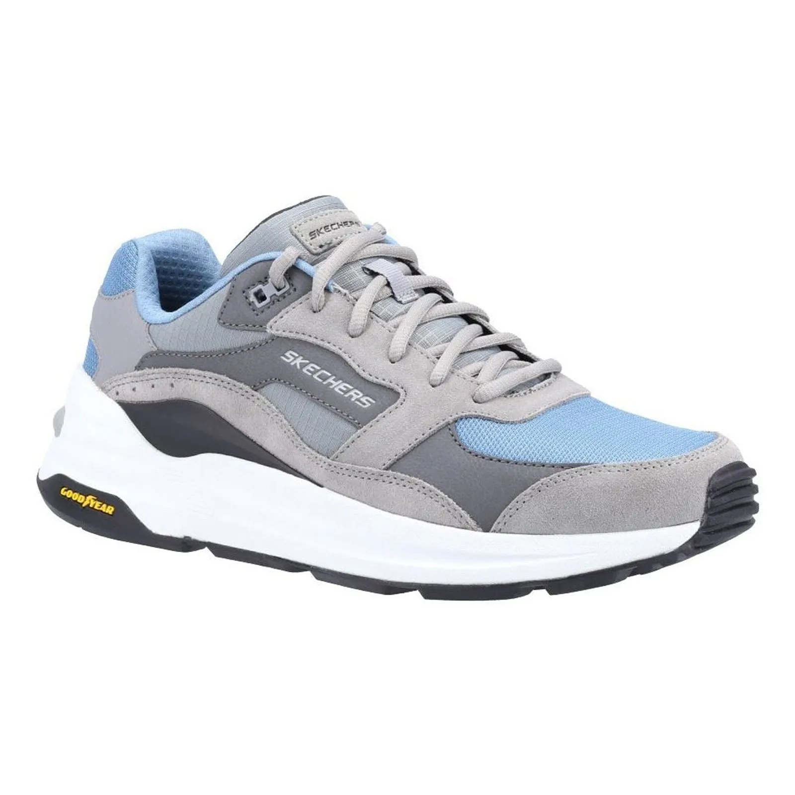 Men's Wide Fit Skechers 237200 Global Jogger Trainers - Grey/Blue