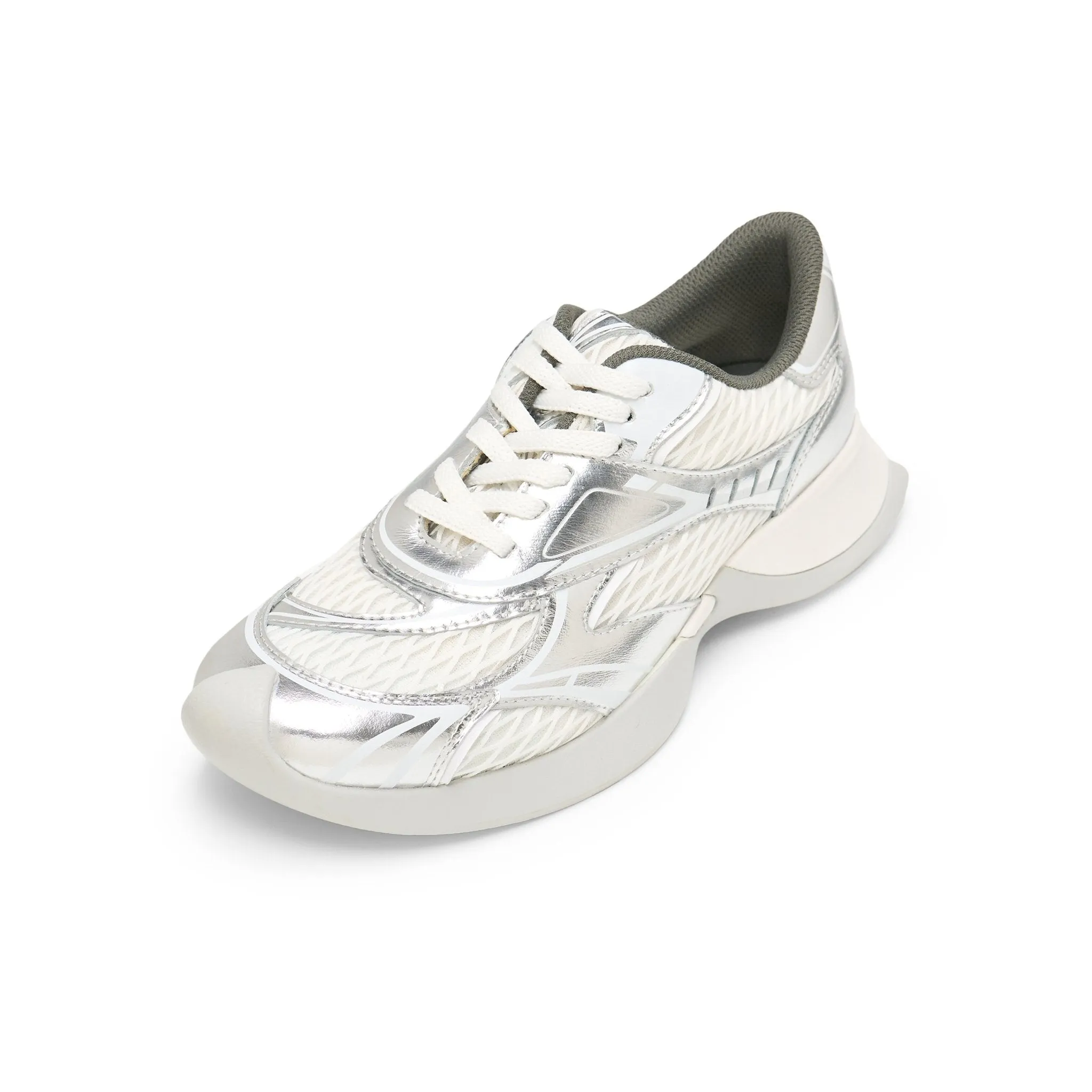 Mesh Stitching Embossed Vintage Running Shoes In Silver