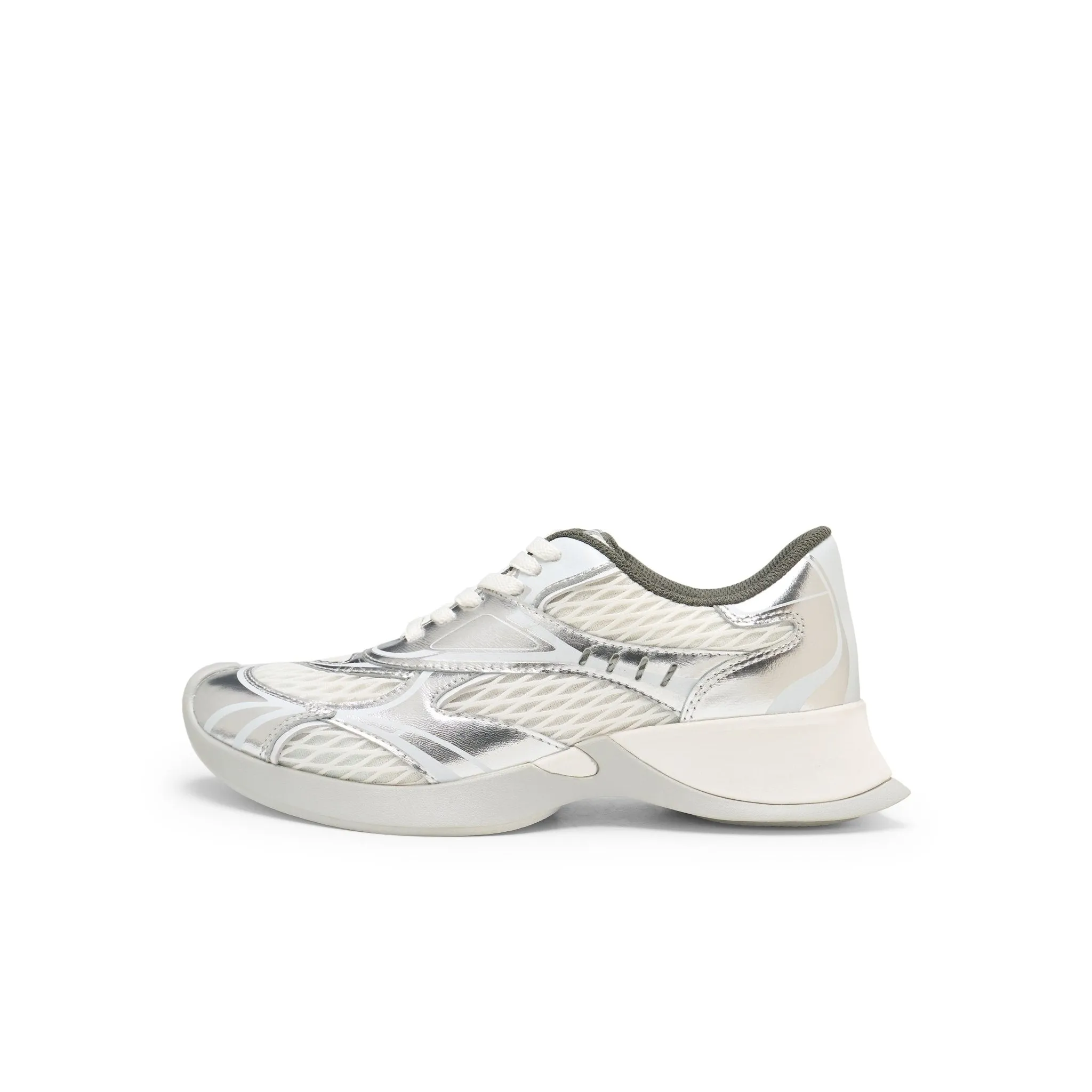 Mesh Stitching Embossed Vintage Running Shoes In Silver