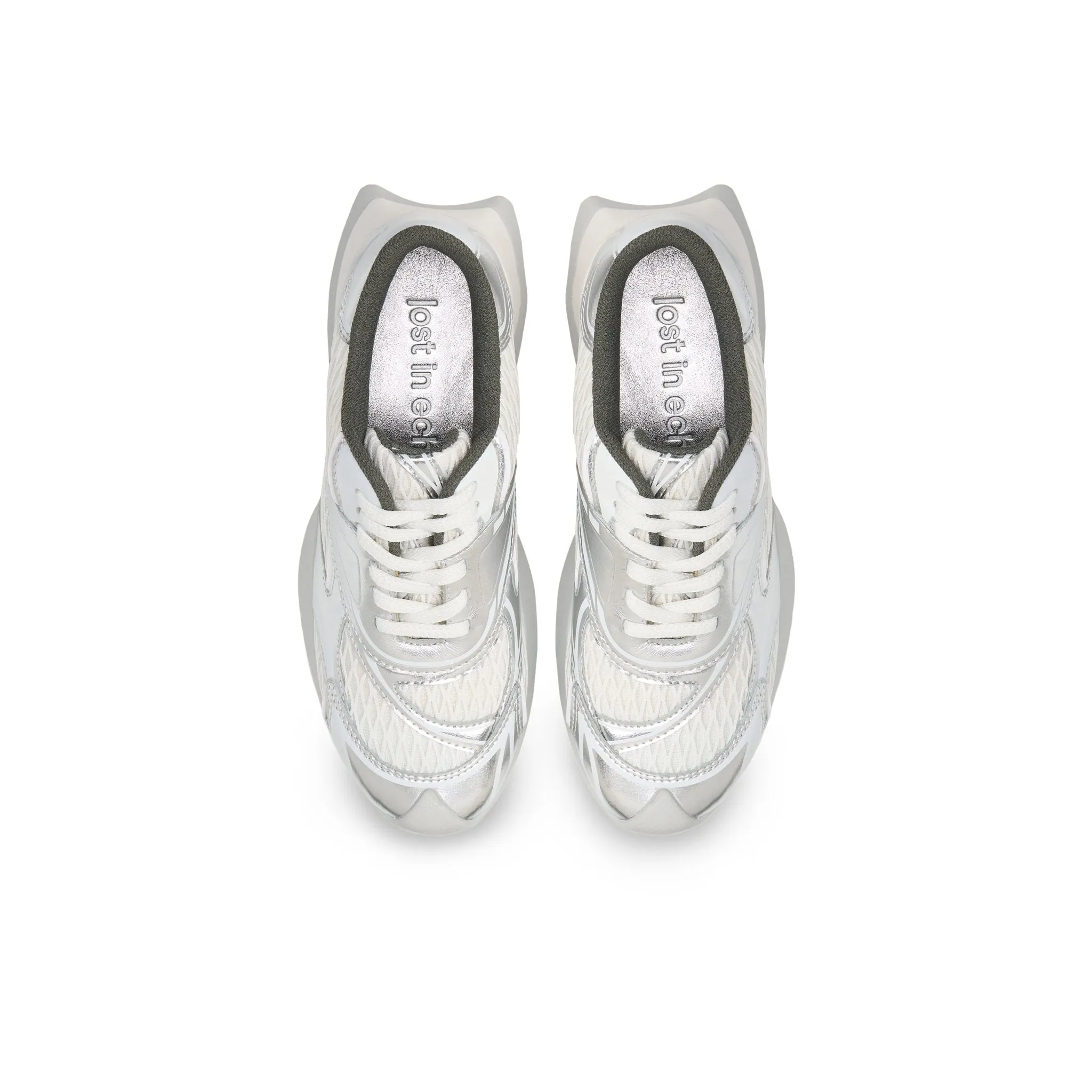 Mesh Stitching Embossed Vintage Running Shoes In Silver