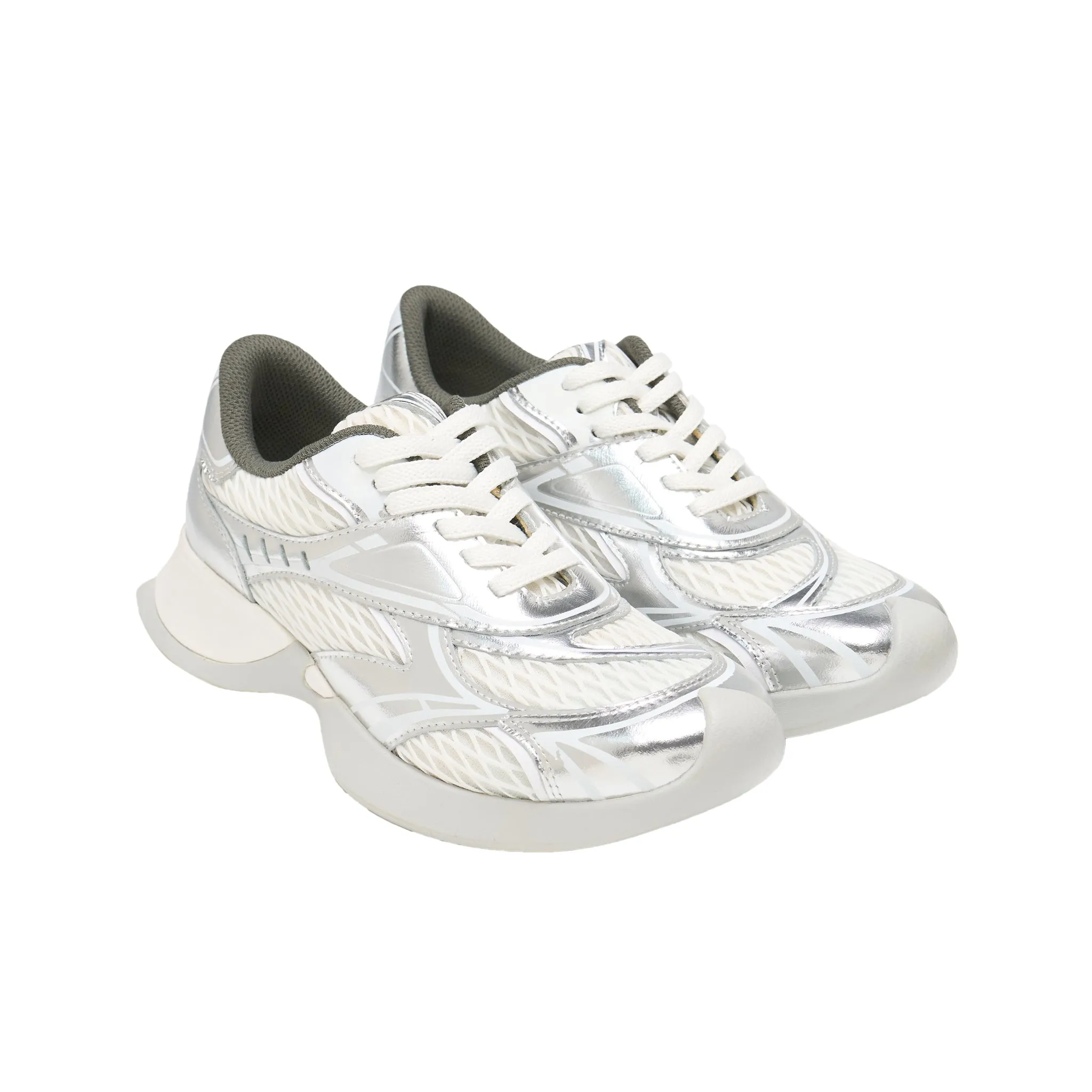 Mesh Stitching Embossed Vintage Running Shoes In Silver