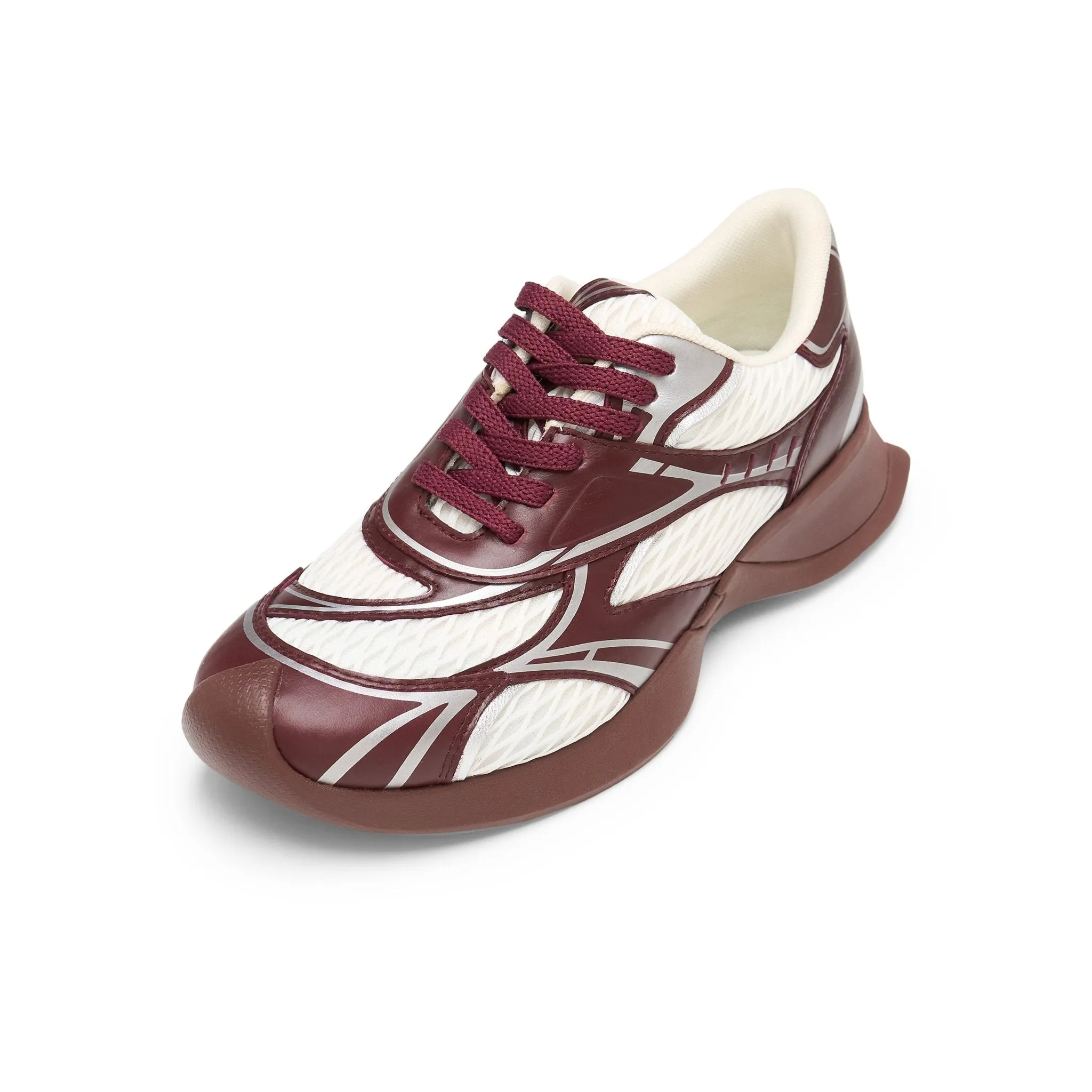 Mesh Stitching Embossed Vintage Running Shoes In Wine Red