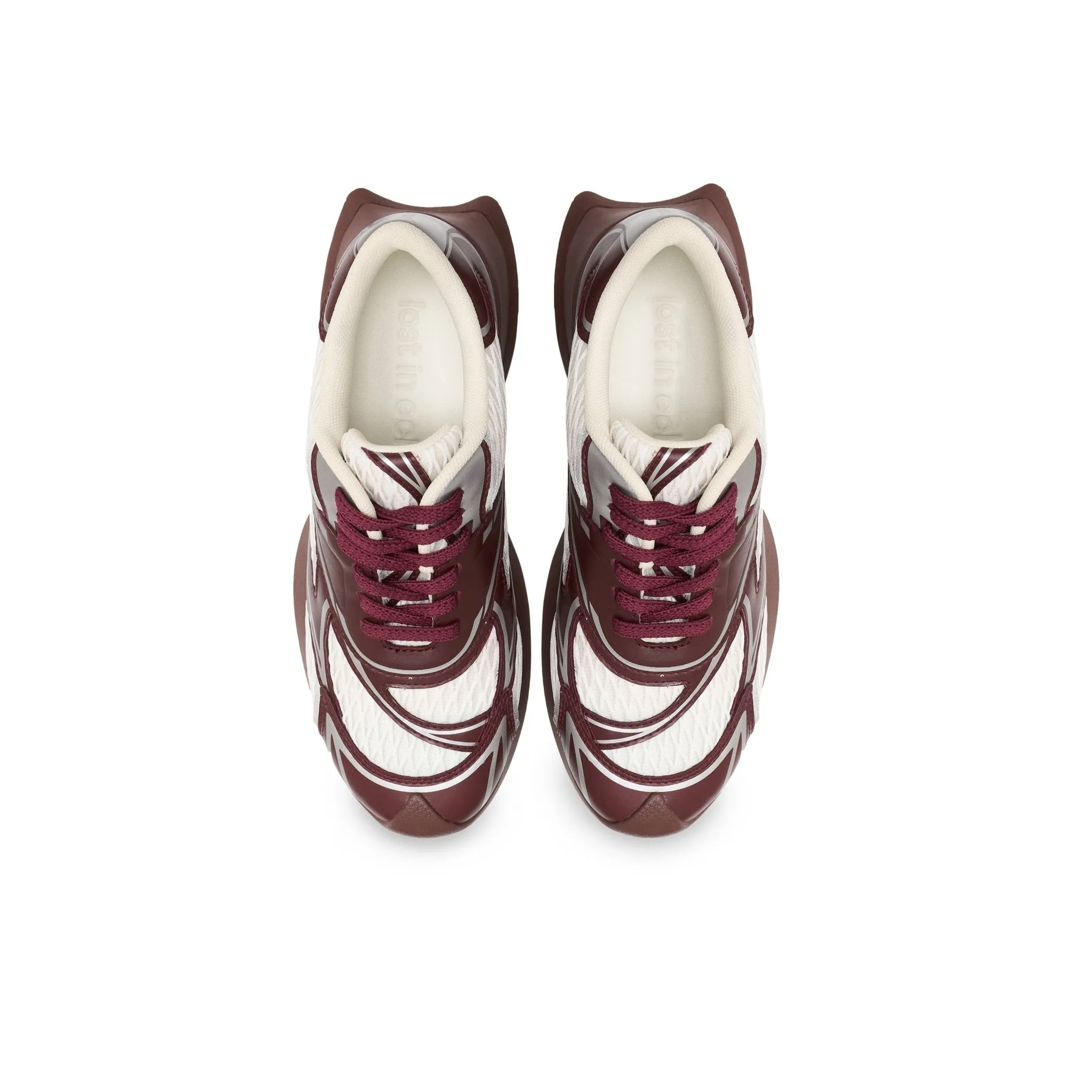 Mesh Stitching Embossed Vintage Running Shoes In Wine Red