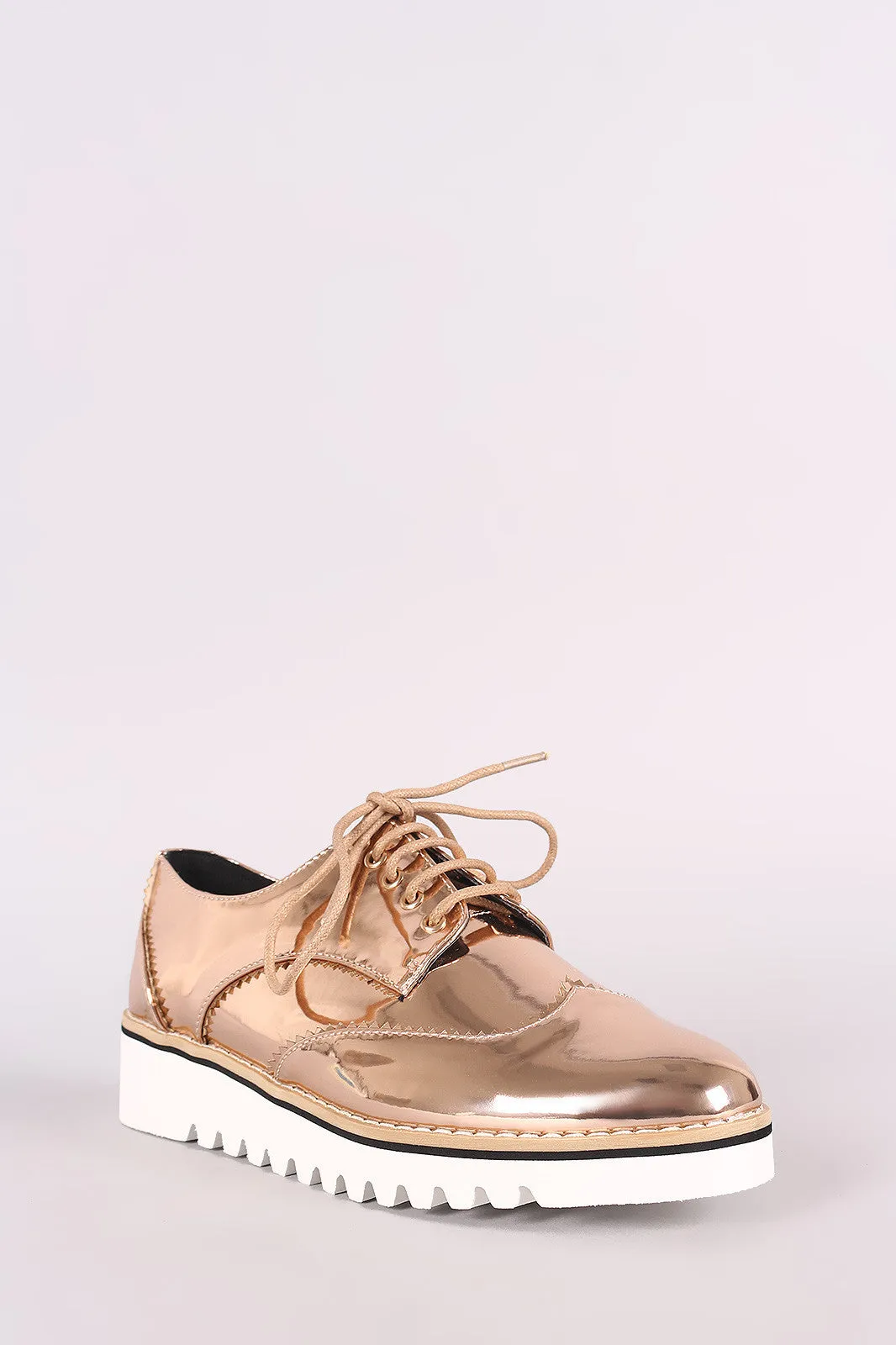 Mirror Metallic Lug Sole Lace Up Oxford