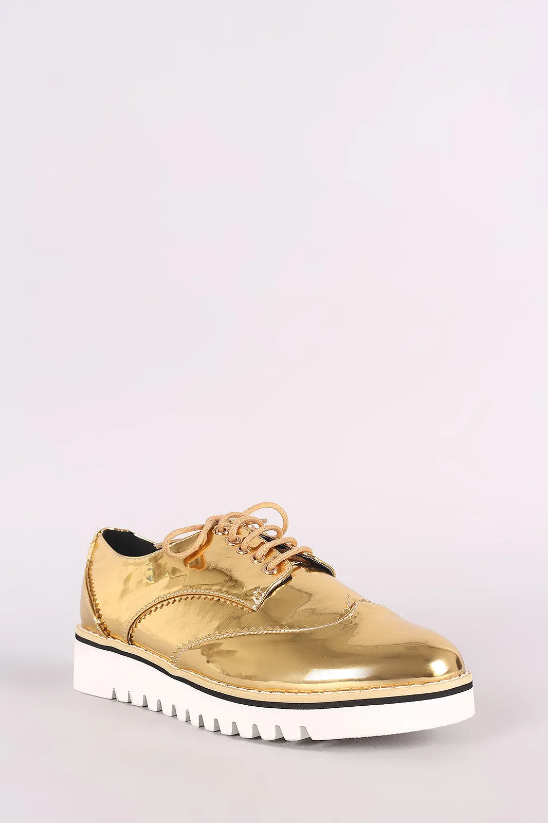 Mirror Metallic Lug Sole Lace Up Oxford