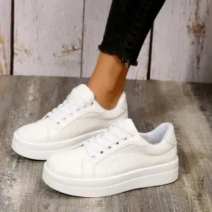 Mqtime Women's Platform Sports Flat Shoes Tennis Female Casual Running Moccasins Leather Urban Comfortable White Girls Free Shipping