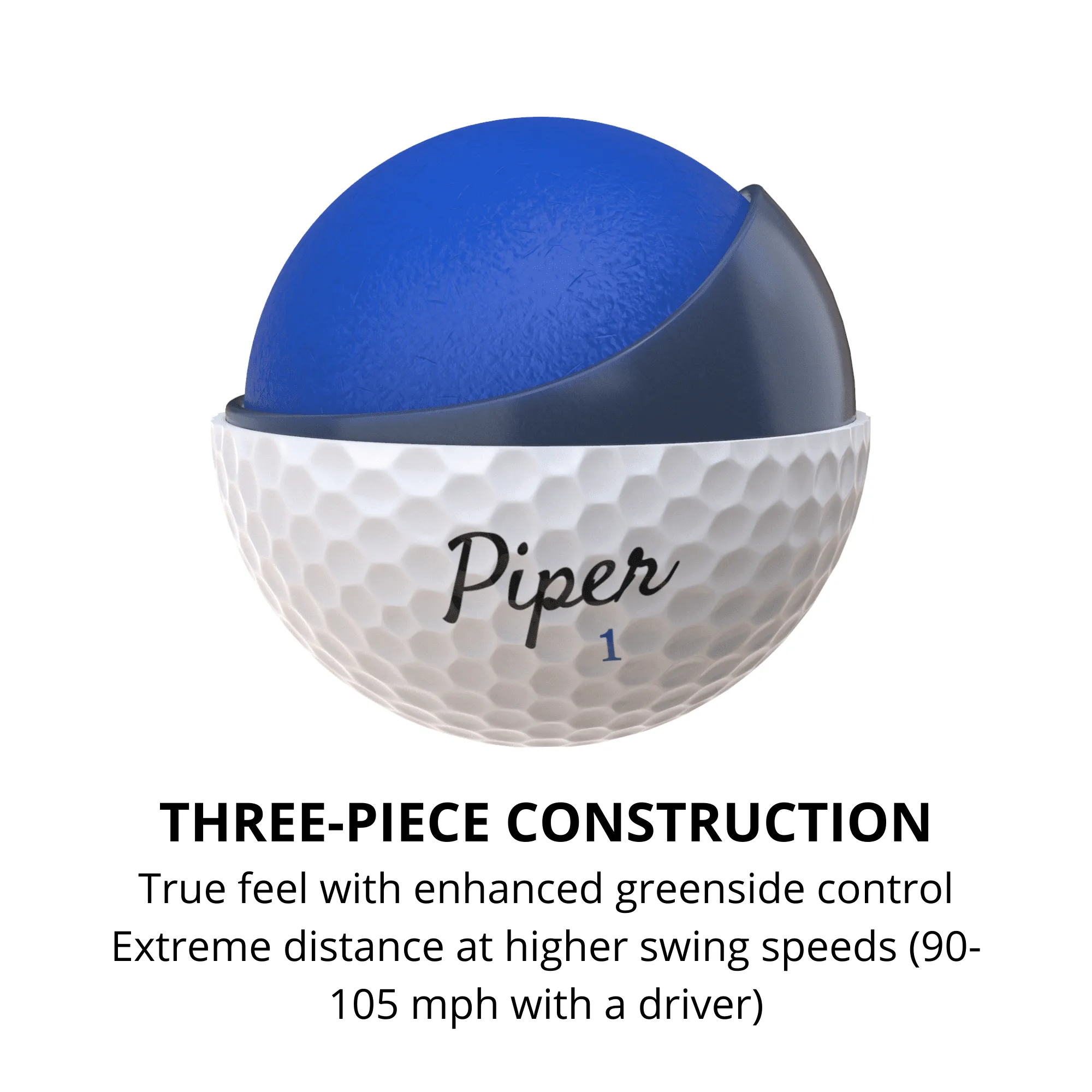 Piper Golf Premium Golf Balls for Maximum Distance, Straight Shots, and Eliminating Slice | 1 Dozen (12-Balls) | Custom Alignment Golf Ball Marker | Blue